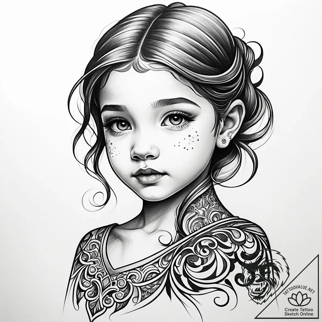 Child's portrait, concept art for tattoo, rou... - style Jaeger Simple - tattoo sketch (09.11.2025 10:53)