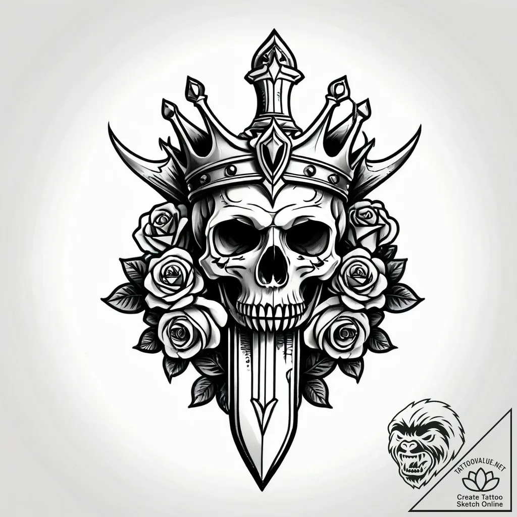 Oracle dagger piercing bone crown, tattoo dra... - style Jagger Old - tattoo sketch (09.11.2025 11:02)