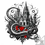 Ghost serpent beneath shattered spire, tattoo… – style Jaeger Mini – tattoo sketch (09.11.2025 11:58)