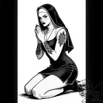 красивая девушка на коленях стоит в позе моля… – style Flux Inscriptions – tattoo sketch (09.11.2025 12:11)