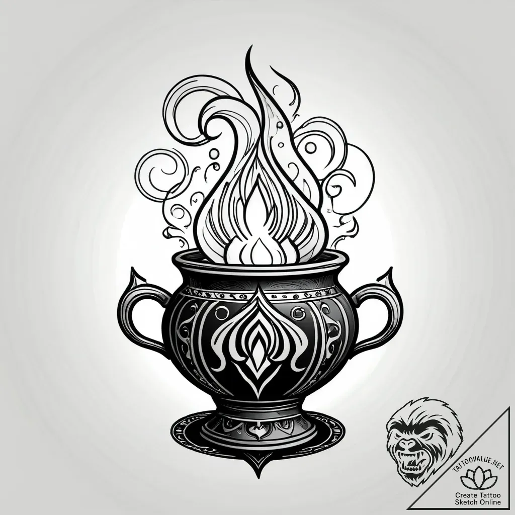 Alchemy cauldron with spectral smoke, concept... - style Jagger Old - tattoo sketch (09.11.2025 12:18)