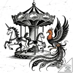 A carousel of mythical creatures (griffin, un… – style Flux Inscriptions – tattoo sketch (09.11.2025 12:22)