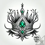 Emerald crown swallowed by roots, ink illustr… – style Jagger Old – tattoo sketch (09.11.2025 12:55)