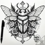 Beetle with mechanical wings, tattoo sketch d… – style Jaeger Simple – tattoo sketch (09.11.2025 13:01)