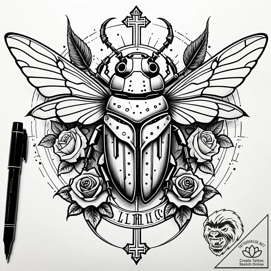 Beetle with mechanical wings, tattoo sketch d... - style Jaeger Simple - tattoo sketch (09.11.2025 13:01)