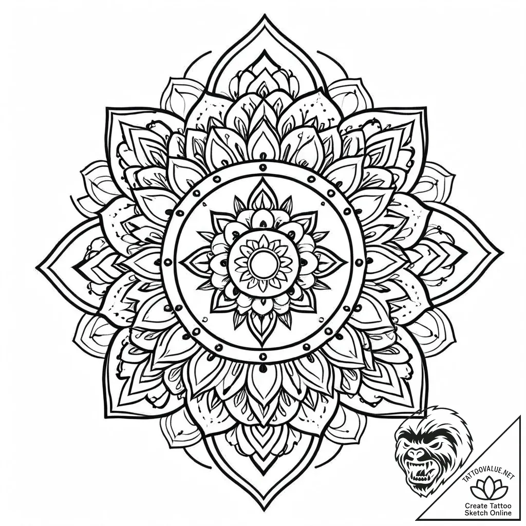 Mandala, ink illustration for tattoo, clean l... - style Jaeger Mini - tattoo sketch (09.11.2025 13:04)