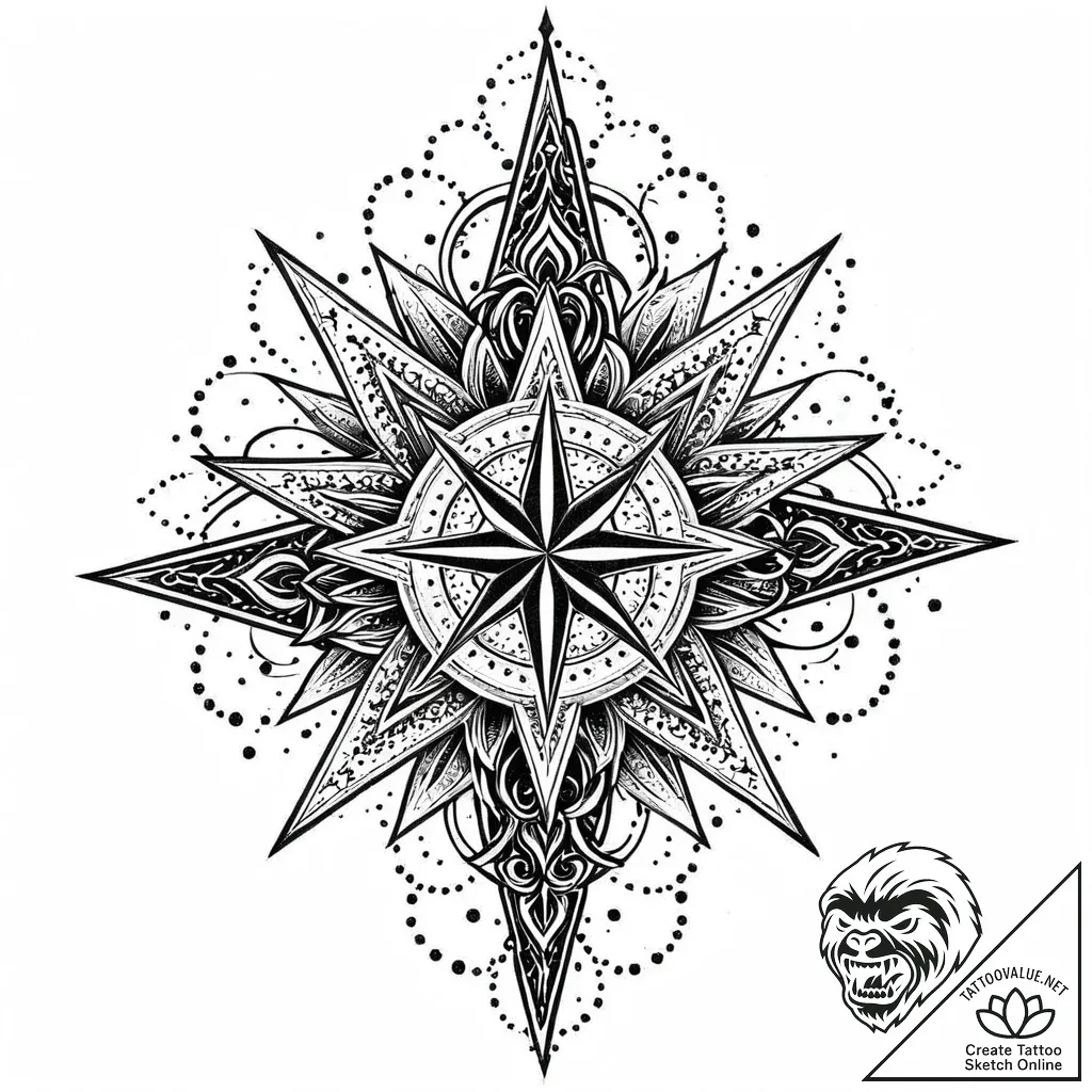 Haunted blade crowned in stars, tattoo flash... - style Jaeger Mini - tattoo sketch (09.11.2025 13:16)