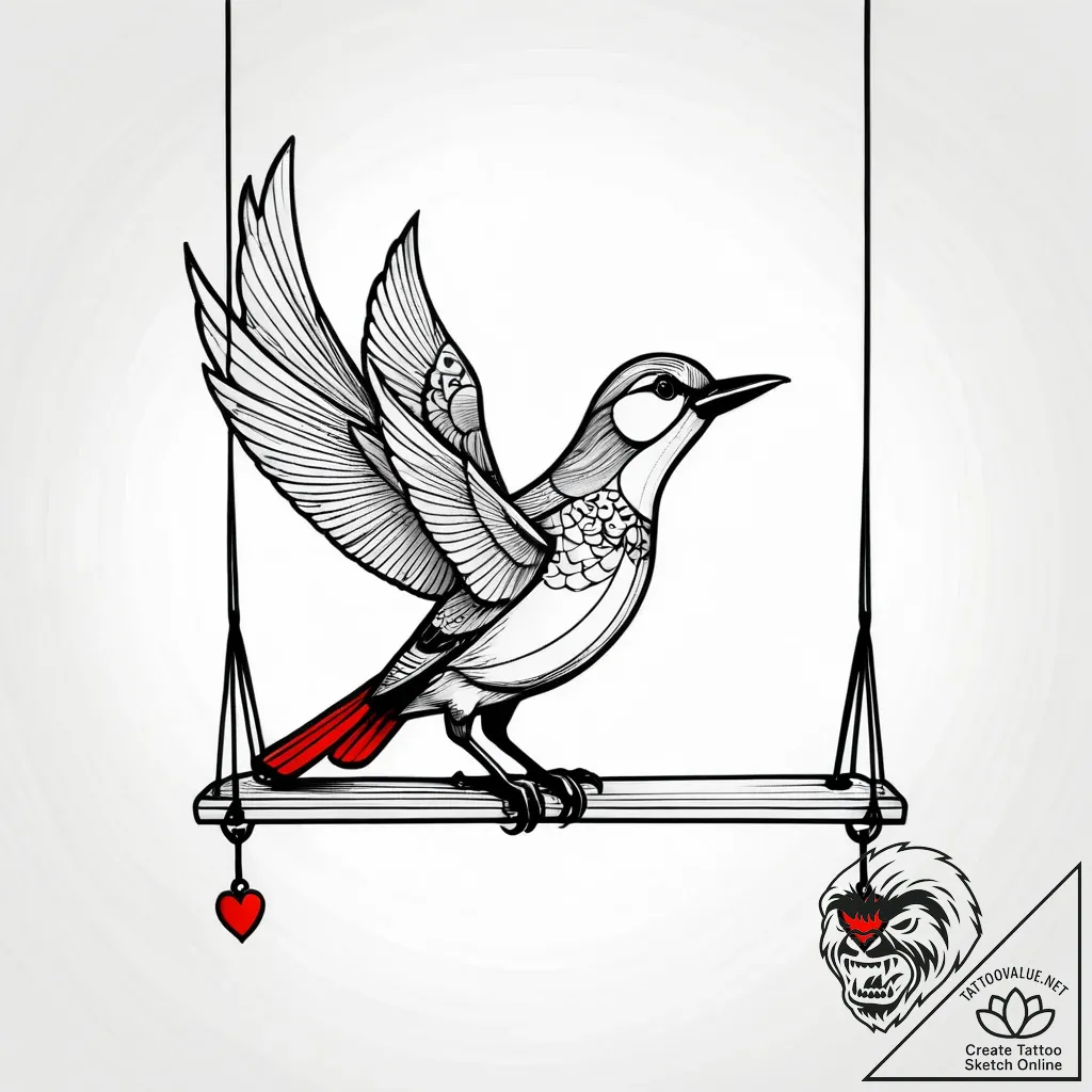 A whimsical bird on a swing, playful,, artist... - style Jagger Old - tattoo sketch (09.11.2025 13:19)