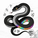 Black serpent devouring rune, ink illustratio… – style Flux Inscriptions – tattoo sketch (09.11.2025 13:34)