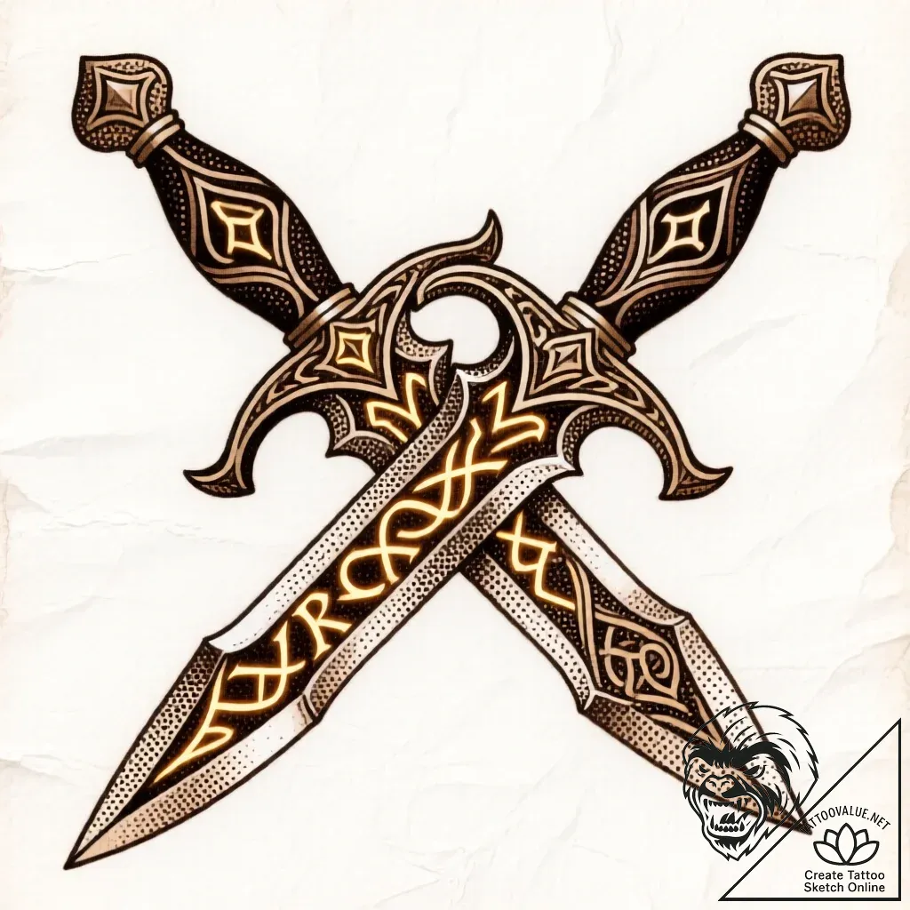 Dagger carved with runes, ink illustration fo... - style Flux Inscriptions - tattoo sketch (09.11.2025 13:46)