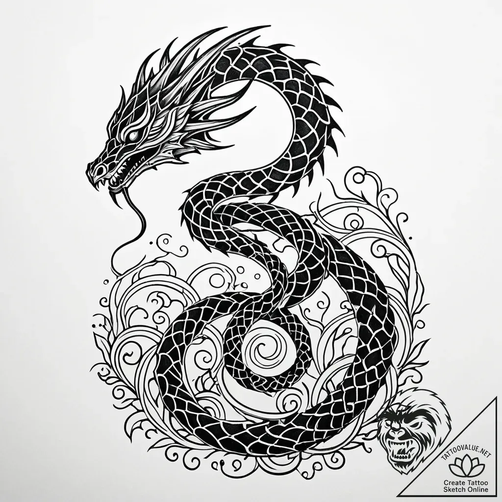Abyssal serpent coiled on broken altar, tatto... - style Jaeger Simple - tattoo sketch (09.11.2025 13:49)