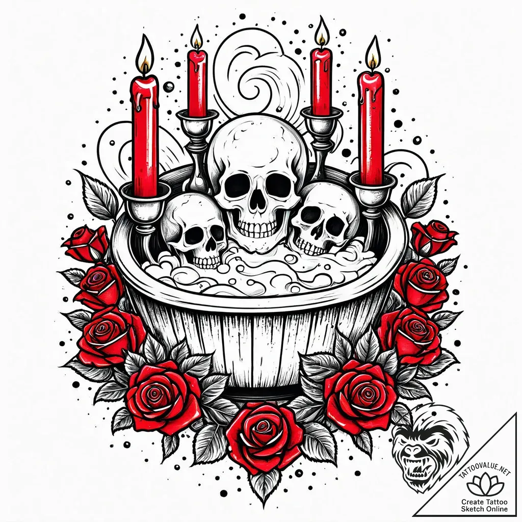 A whimsical bubble bath with flower petals an... - style Jaeger Mini - tattoo sketch (09.11.2025 13:52)