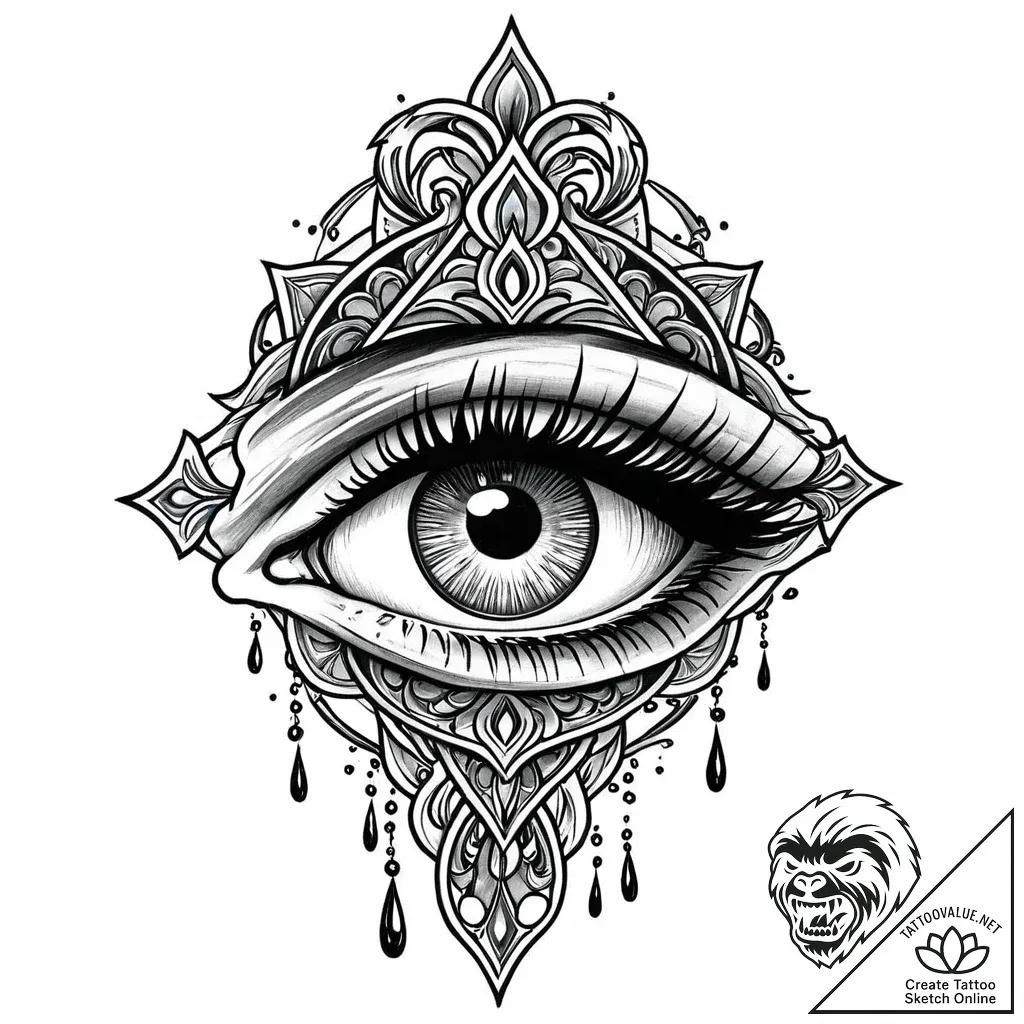 A single eye shedding a tear that becomes an... - style Jaeger Mini - tattoo sketch (09.11.2025 14:04)