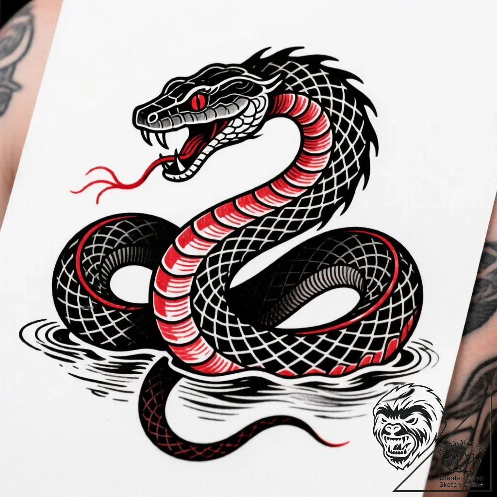 Dark water serpent, tattoo sketch design, bla... - style Flux Inscriptions - tattoo sketch (09.11.2025 14:10)