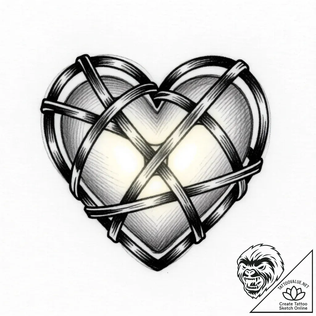 Caged heart glowing softly, tattoo sketch des... - style Flux Inscriptions - tattoo sketch (09.11.2025 14:22)