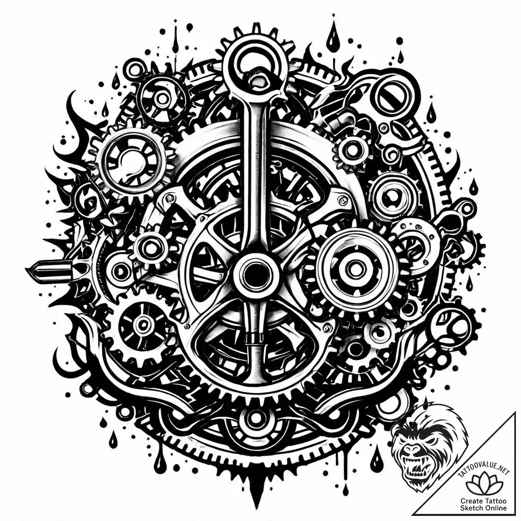 Tat tattoo sketch, wrench and gears entwined... - style Jaeger Mini - tattoo sketch (09.11.2025 14:28)