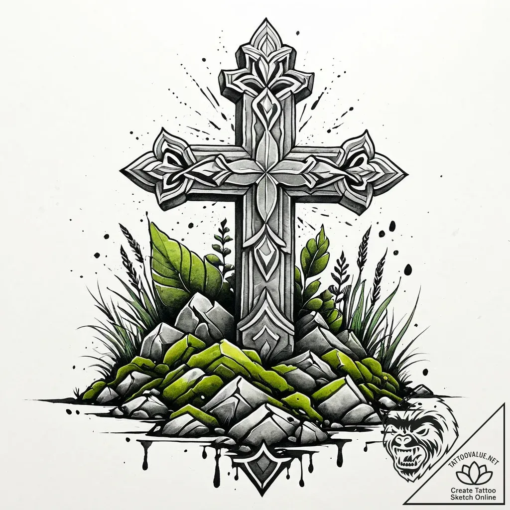 Ancient guardian with moss-covered body, tatt... - style Jaeger Mini - tattoo sketch (09.11.2025 14:40)