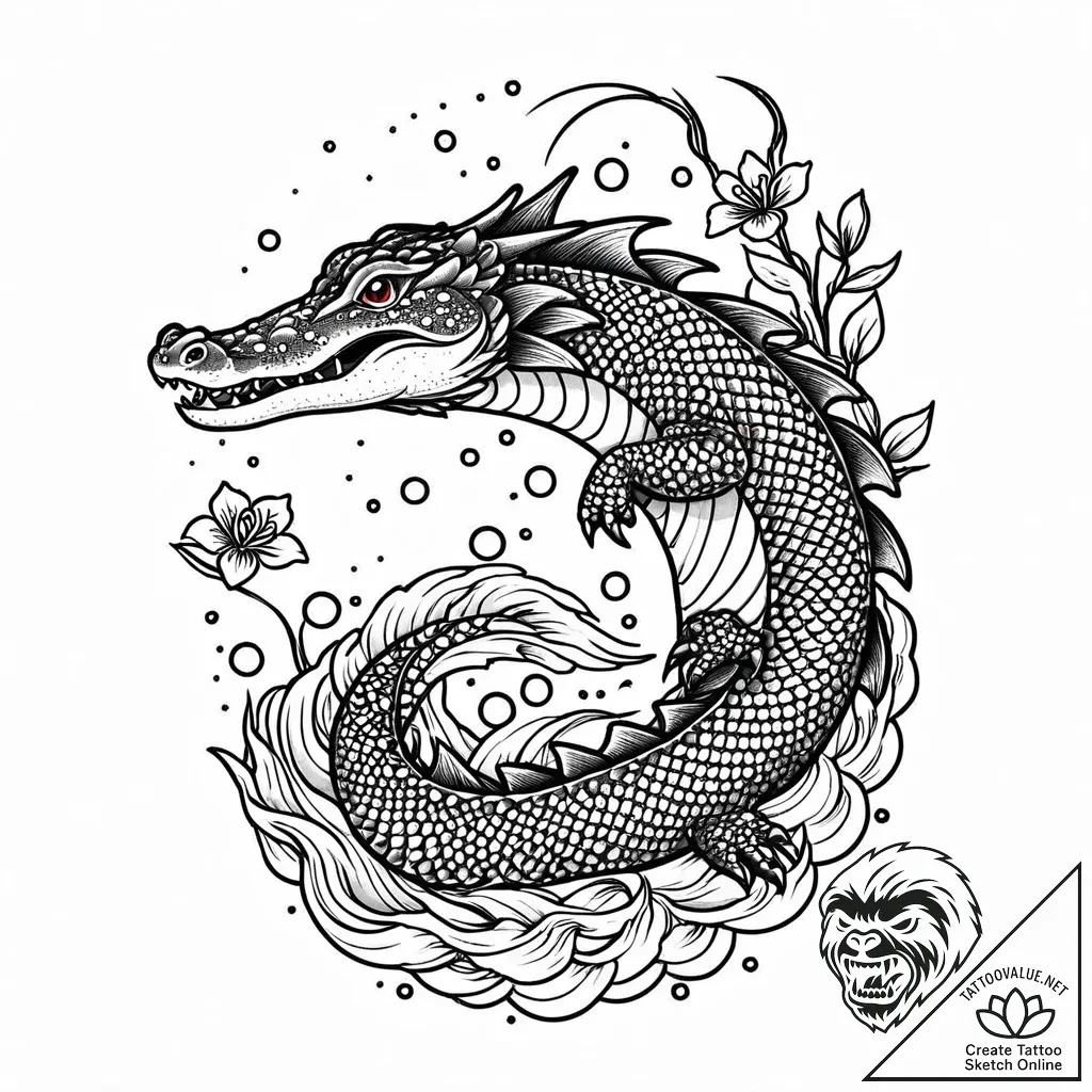 Alligator, concept art for tattoo, sepia tone... - style Jaeger Mini - tattoo sketch (09.11.2025 14:52)