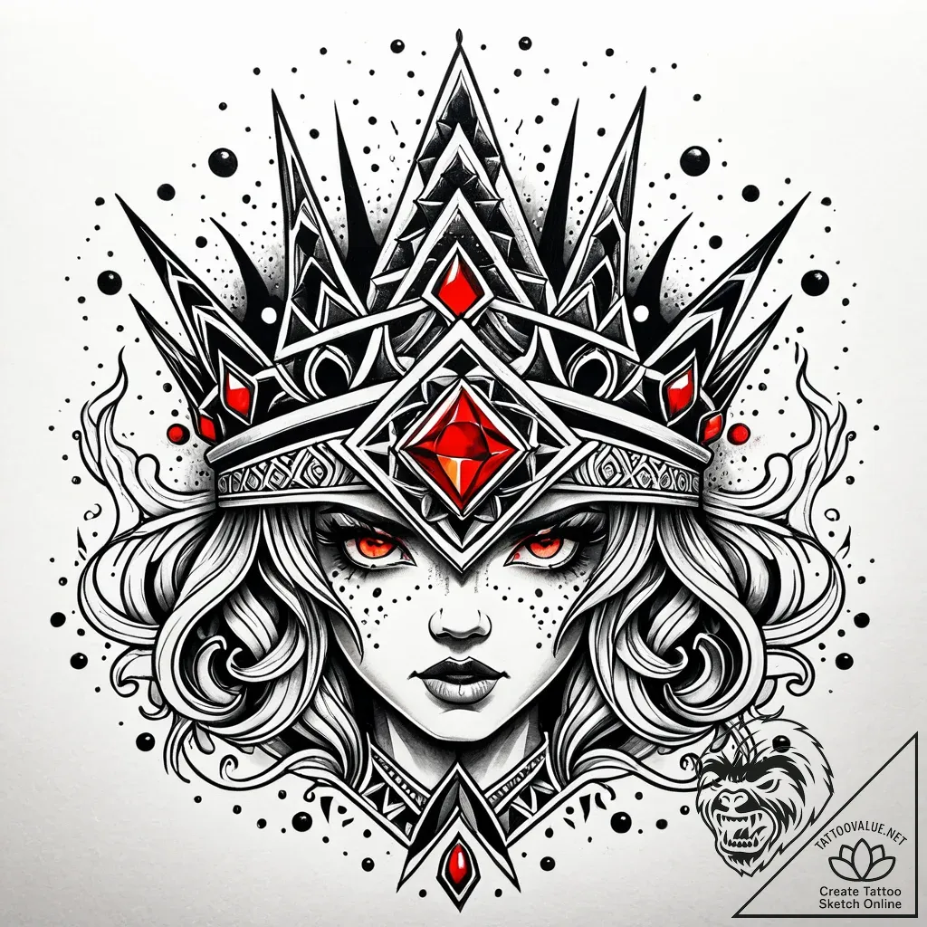Burning crown with molten jewels, concept art... - style Jaeger Simple - tattoo sketch (09.11.2025 15:01)