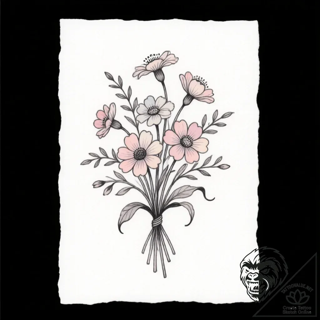 Tat tattoo sketch, wildflower bouquet painted... - style Flux Inscriptions - tattoo sketch (09.11.2025 15:11)