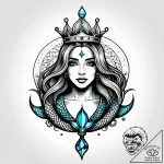Abyssal mermaid with a crown of luminous pear… – style Jagger Old – tattoo sketch (09.11.2025 15:31)