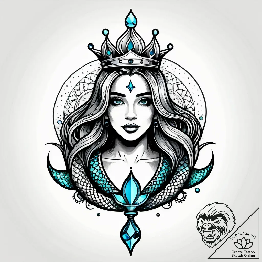 Abyssal mermaid with a crown of luminous pear... - style Jagger Old - tattoo sketch (09.11.2025 15:31)