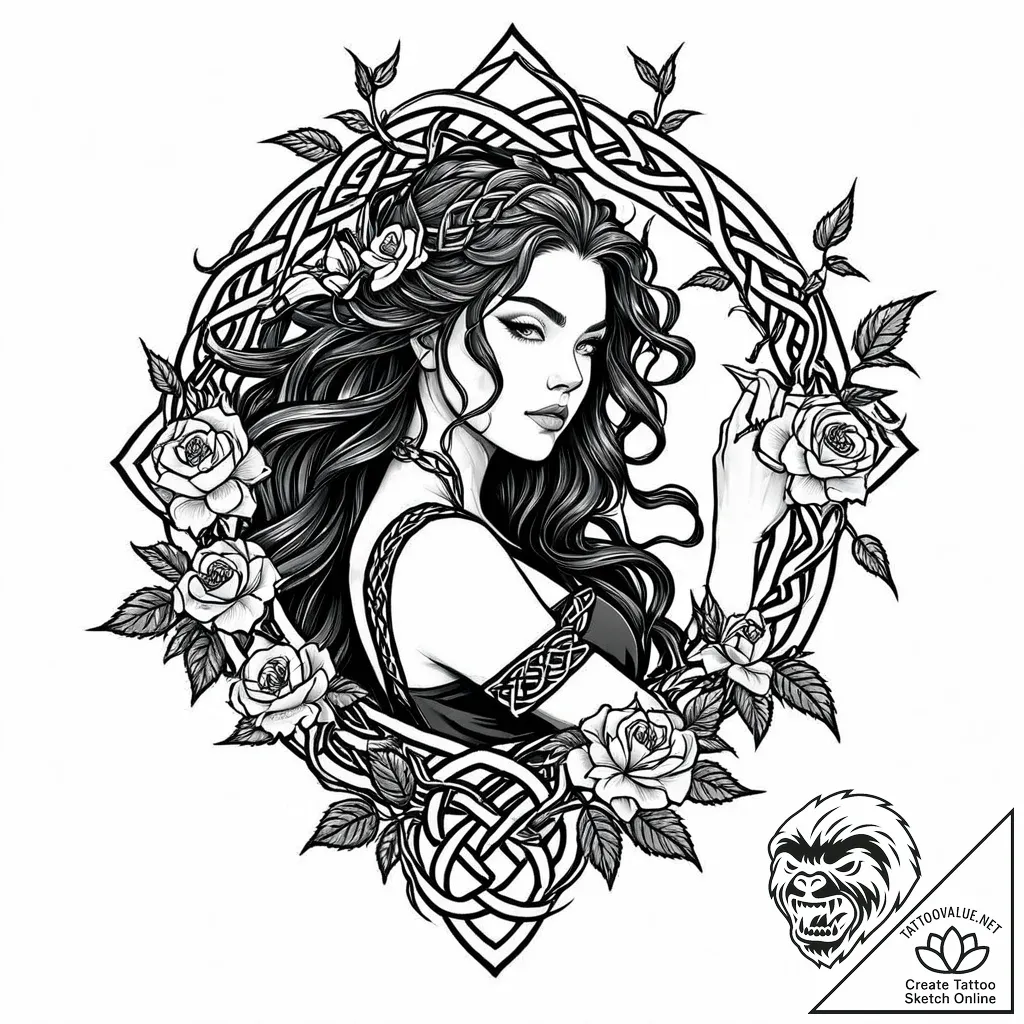 Tattoo sketch, merida with wild roses and tho... - style Jaeger Mini - tattoo sketch (09.11.2025 15:40)