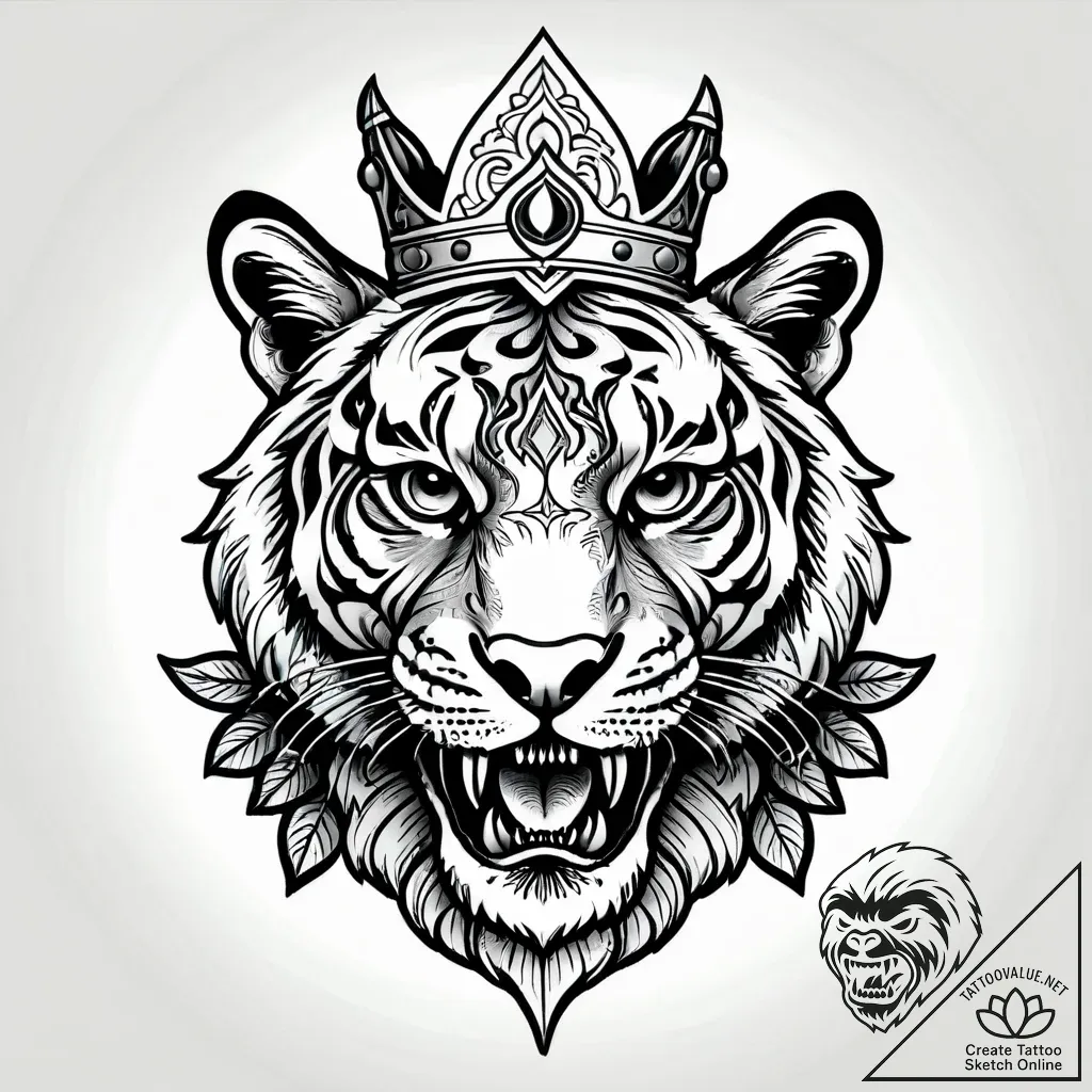 Tiger skull crowned with ivy, tattoo line art... - style Jagger Old - tattoo sketch (09.11.2025 15:43)