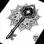 Key forged from starlight, concept art for ta… – style Flux Inscriptions – tattoo sketch (09.11.2025 16:22)