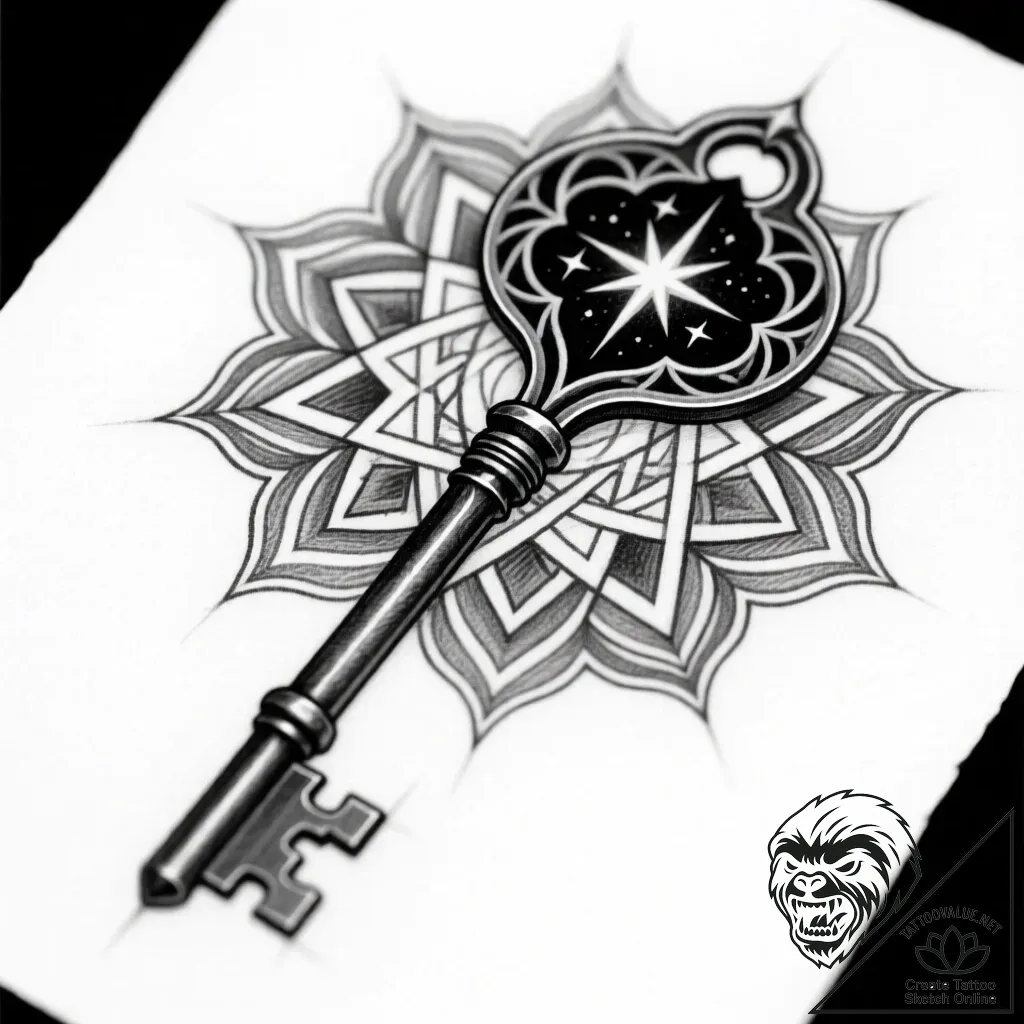 Key forged from starlight, concept art for ta... - style Flux Inscriptions - tattoo sketch (09.11.2025 16:22)