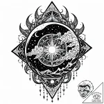 Ice banner beneath celestial storm, ink illus… – style Jaeger Mini – tattoo sketch (09.11.2025 16:40)