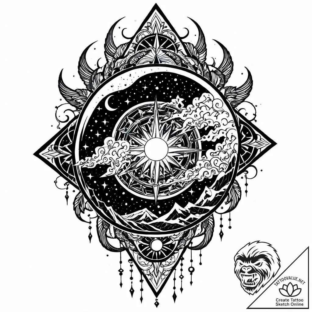 Ice banner beneath celestial storm, ink illus... - style Jaeger Mini - tattoo sketch (09.11.2025 16:40)