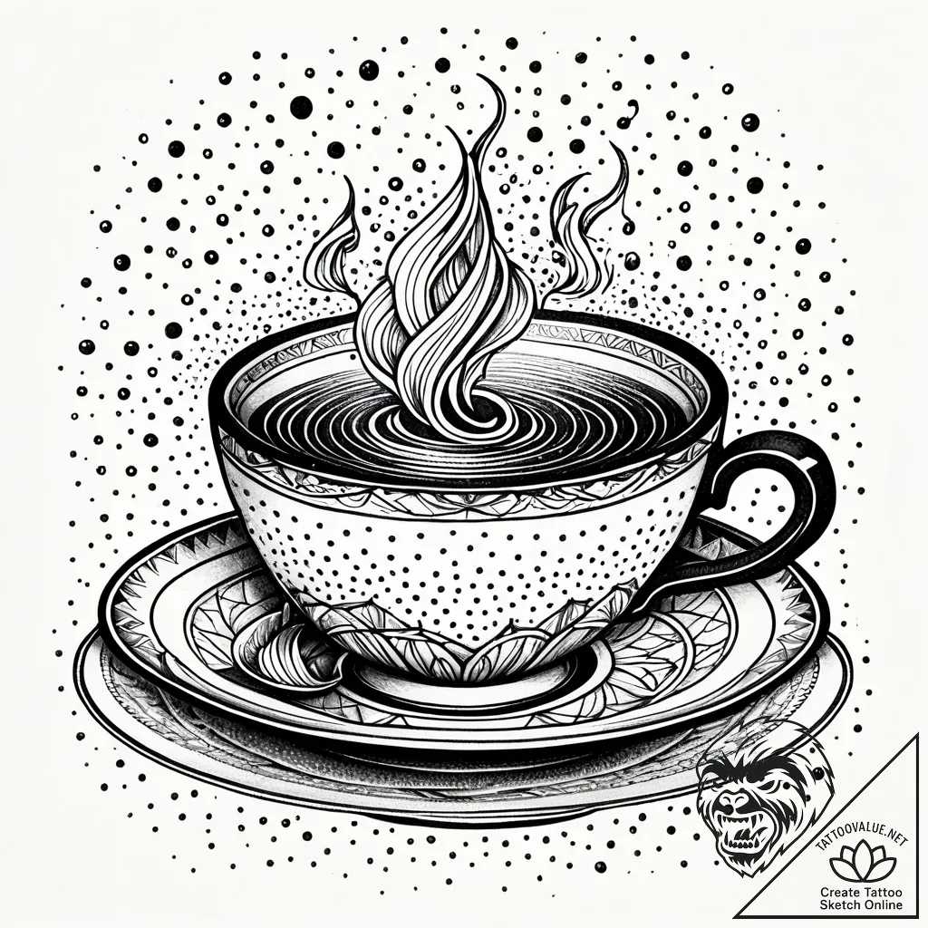 A teacup with a storm inside, ink illustratio... - style Jaeger Simple - tattoo sketch (09.11.2025 16:49)