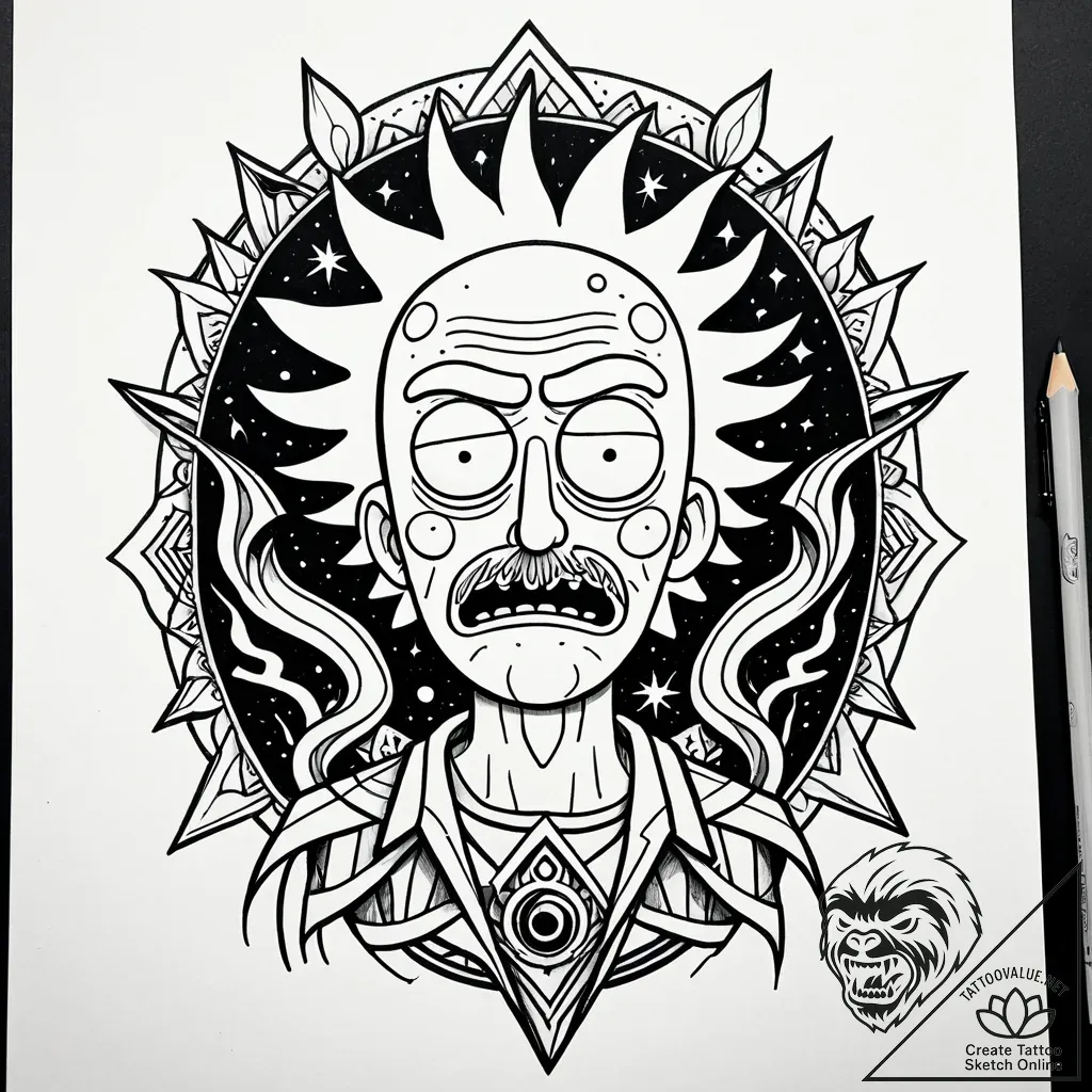 80 сђрёрє рё рјрѕсђс‚рё (rick and morty вђ” р... - style Jaeger Simple - tattoo sketch (09.11.2025 17:01)