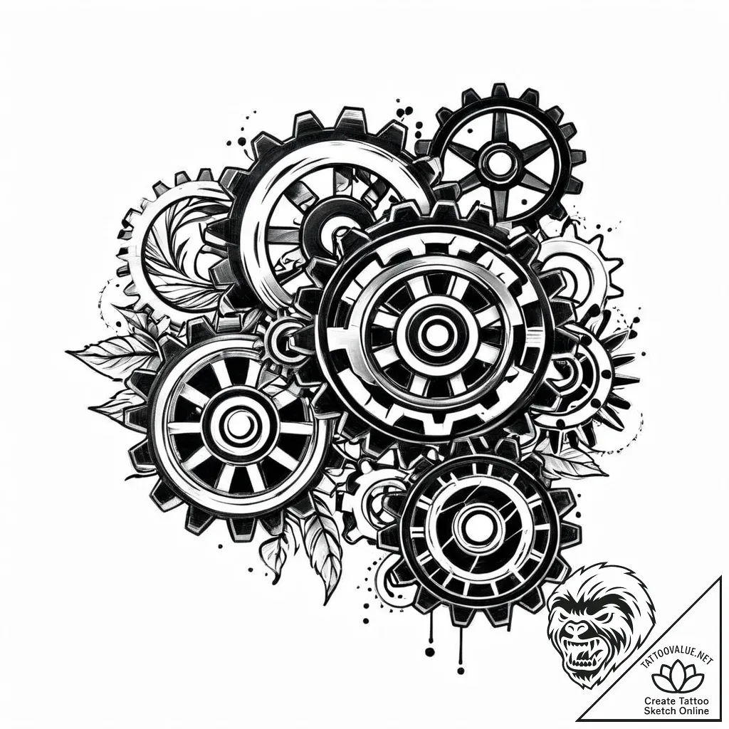 Gears, tattoo flash sheet design, on a clean... - style Jaeger Mini - tattoo sketch (09.11.2025 17:04)
