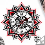Antique clock with exposed gears, tattoo line… – style Flux Inscriptions – tattoo sketch (09.11.2025 17:22)