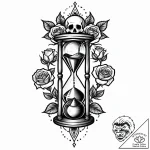 Hourglass, almost empty, symbolizing the prec… – style Jaeger Mini – tattoo sketch (09.11.2025 17:28)