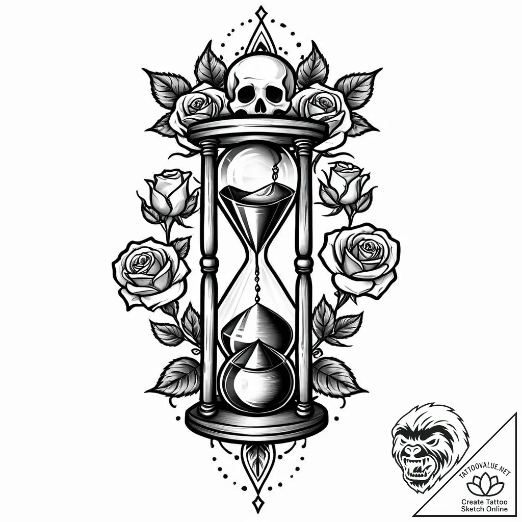 Hourglass, almost empty, symbolizing the prec... - style Jaeger Mini - tattoo sketch (09.11.2025 17:28)