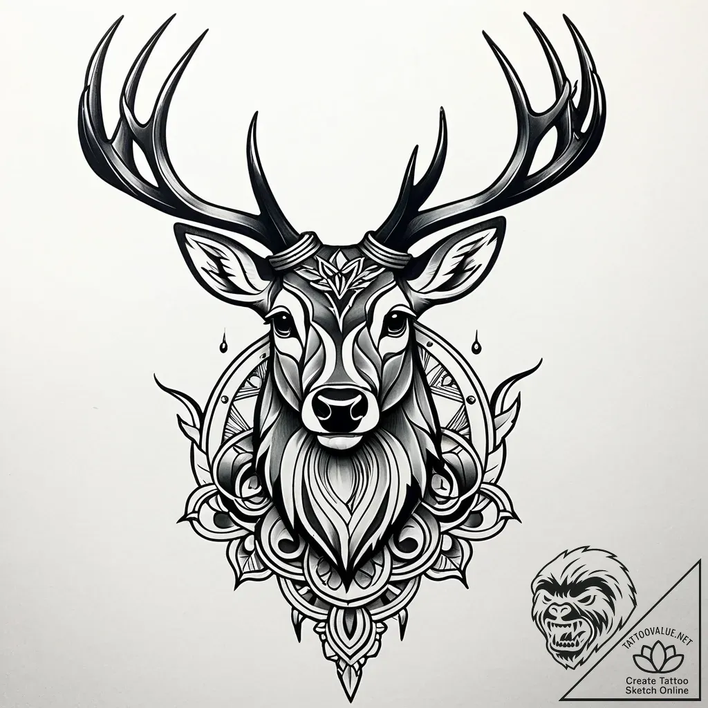 Ashen stag with hollow eyes, artistic tattoo... - style Jaeger Simple - tattoo sketch (09.11.2025 17:37)