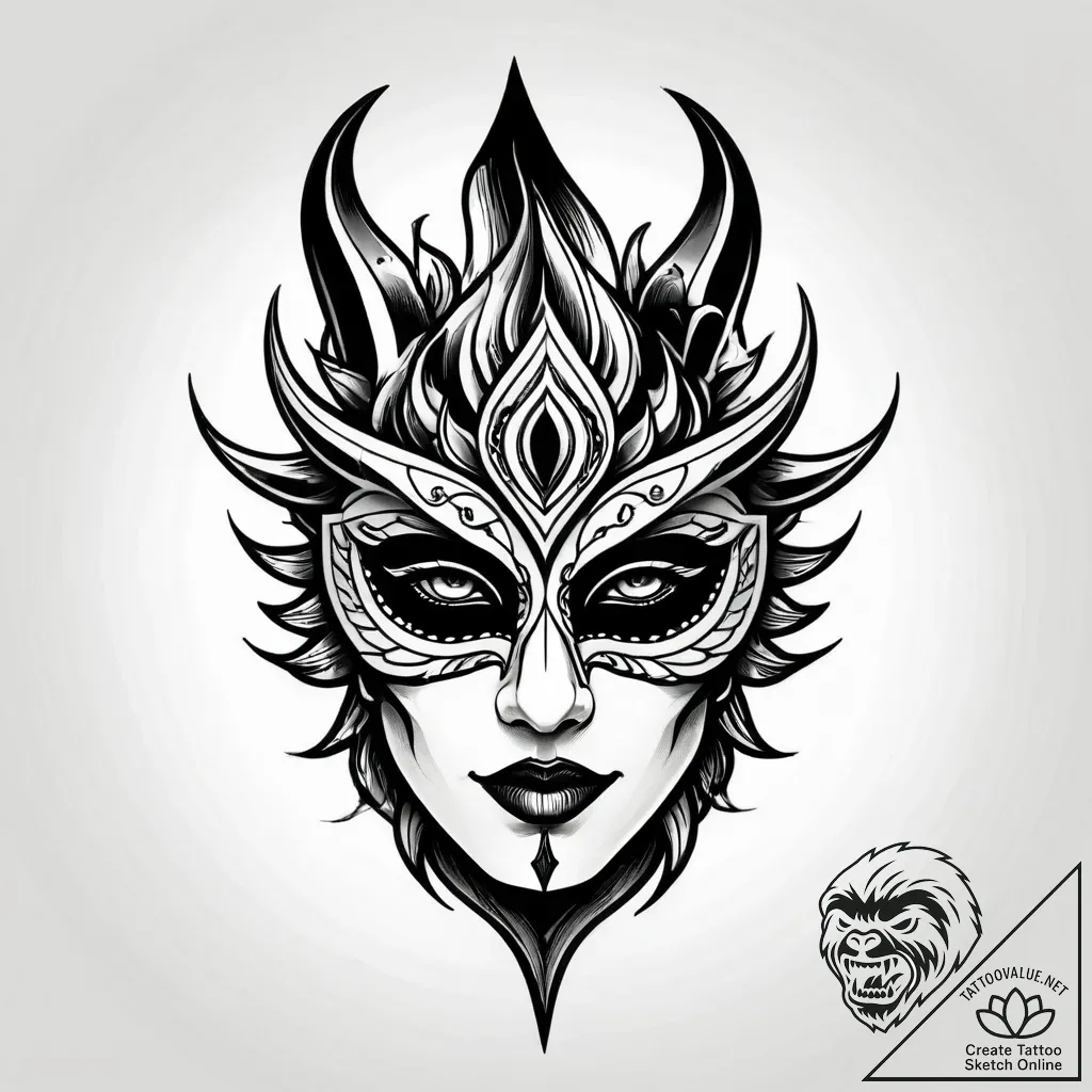 Quartz mask split by lightning, ink illustrat... - style Jagger Old - tattoo sketch (09.11.2025 17:40)