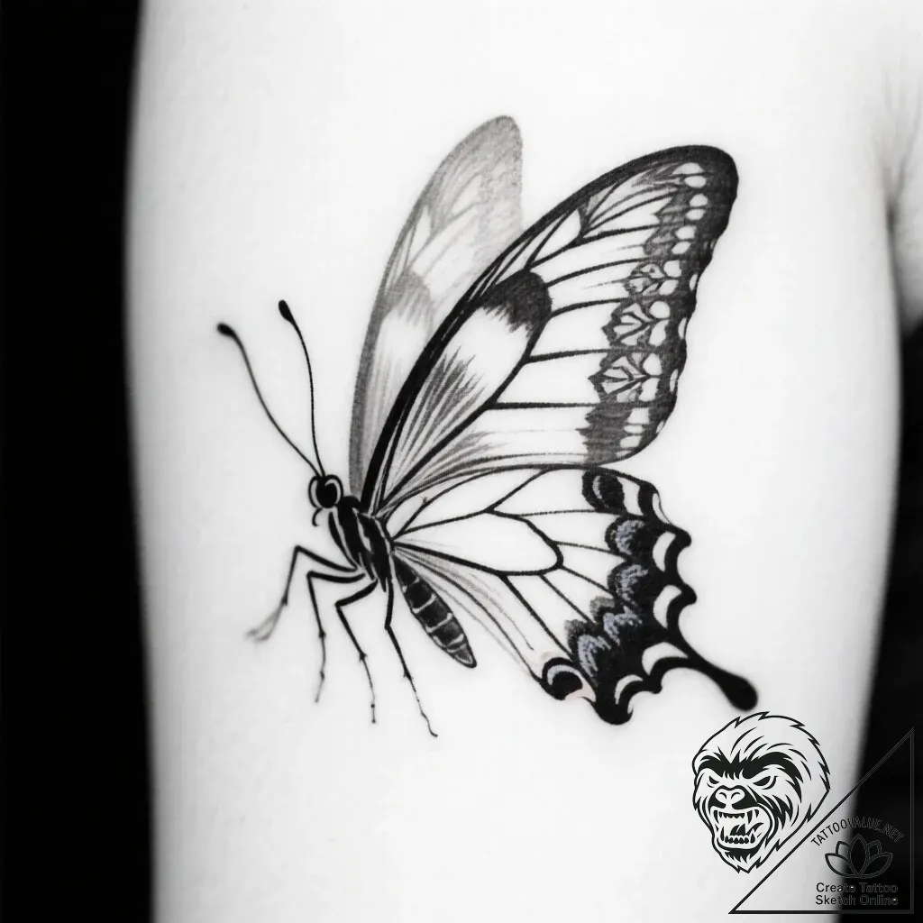 Tattoo sketch, slender butterfly outline with... - style Flux Inscriptions - tattoo sketch (09.11.2025 17:43)