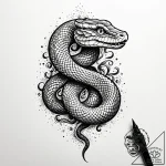 Chain-wrapped serpent rising from stone, ink… – style Jaeger Simple – tattoo sketch (09.11.2025 17:45)