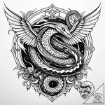Animated serpent flying through shattered sky… – style Jaeger Simple – tattoo sketch (09.11.2025 17:58)