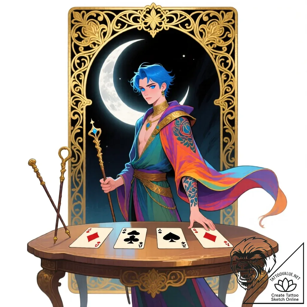 Tarot card (eg, the fool, the magician, death... - style Flux Inscriptions - tattoo sketch (09.11.2025 18:07)