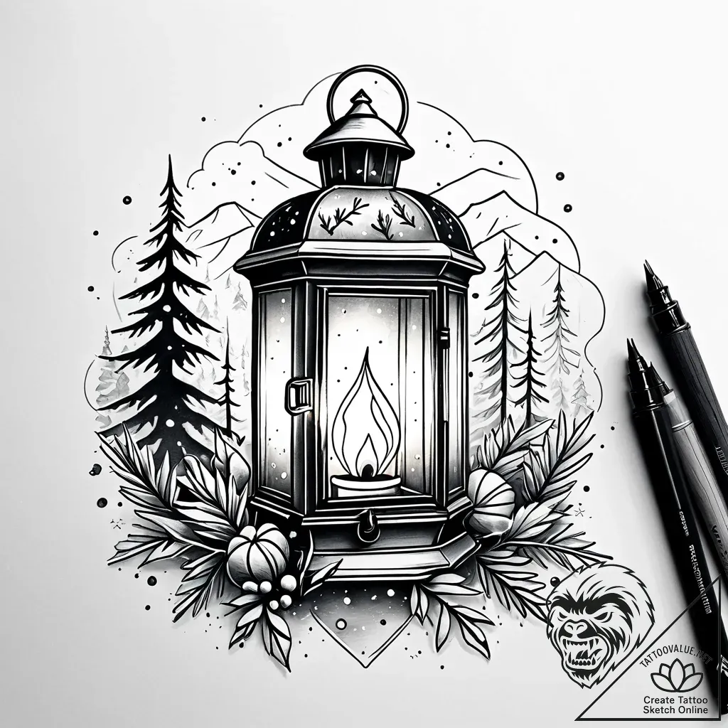 Tattoo sketch, kristoff with lantern and snow... - style Jaeger Simple - tattoo sketch (09.11.2025 18:09)