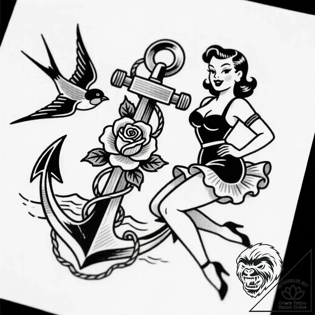 A, tattoo drawing outline, dynamic compositio... - style Flux Inscriptions - tattoo sketch (09.11.2025 18:19)