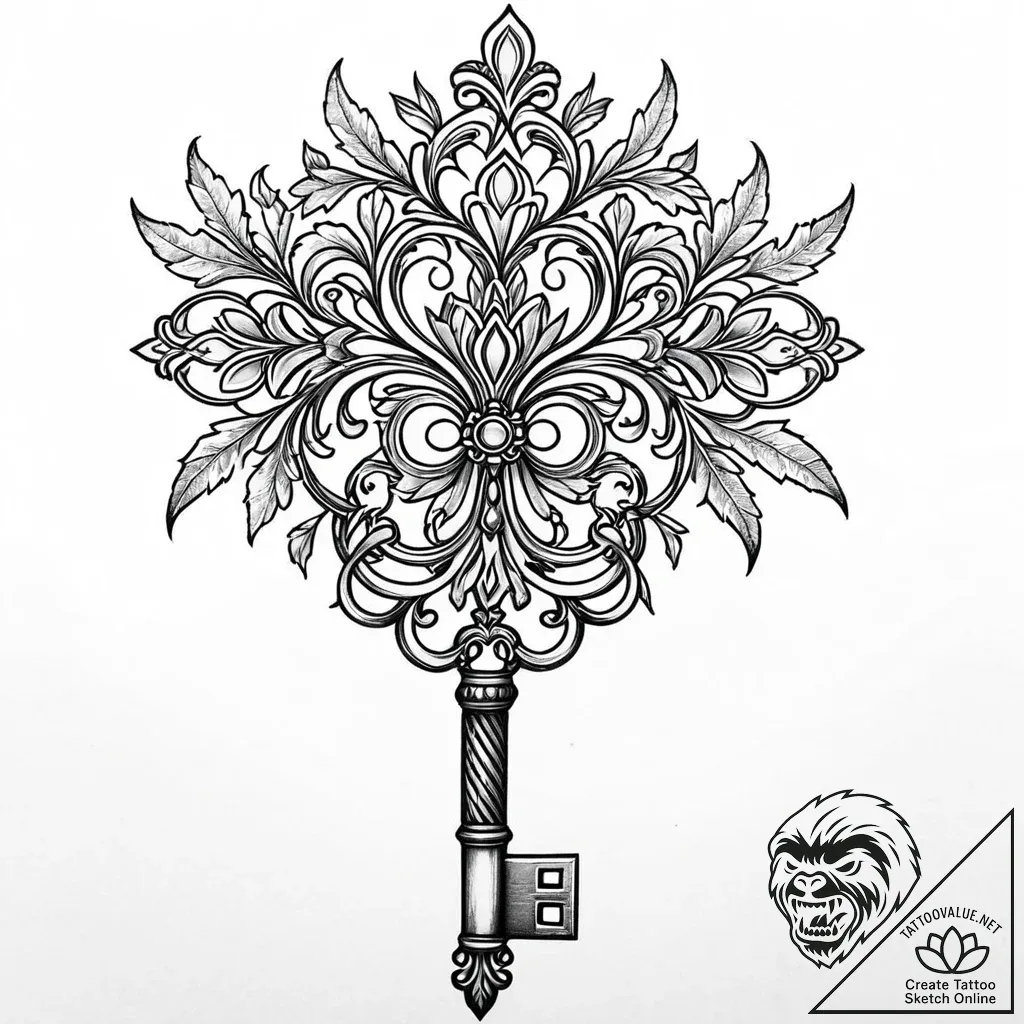 Porcelain key bound in frost, concept art for... - style Jaeger Mini - tattoo sketch (09.11.2025 18:24)