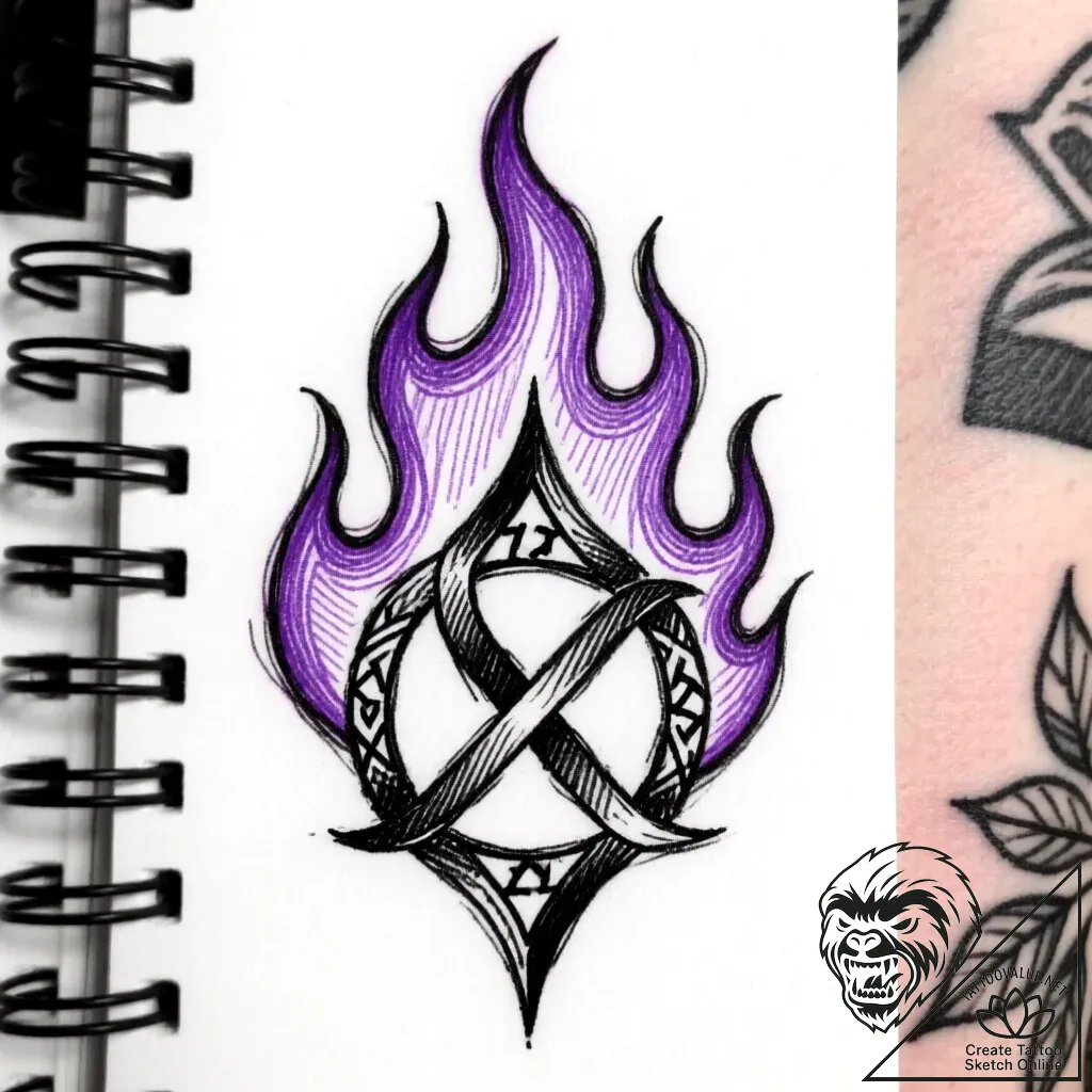 Violet flame devouring rune, tattoo line art,... - style Flux Inscriptions - tattoo sketch (09.11.2025 18:31)