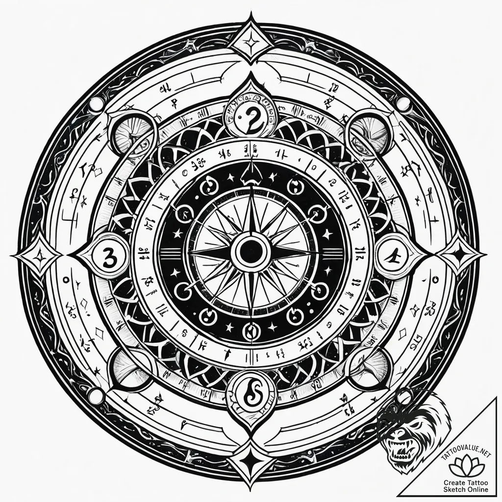 Zodiac chart from the time of one's birth, co... - style Jaeger Simple - tattoo sketch (09.11.2025 18:46)
