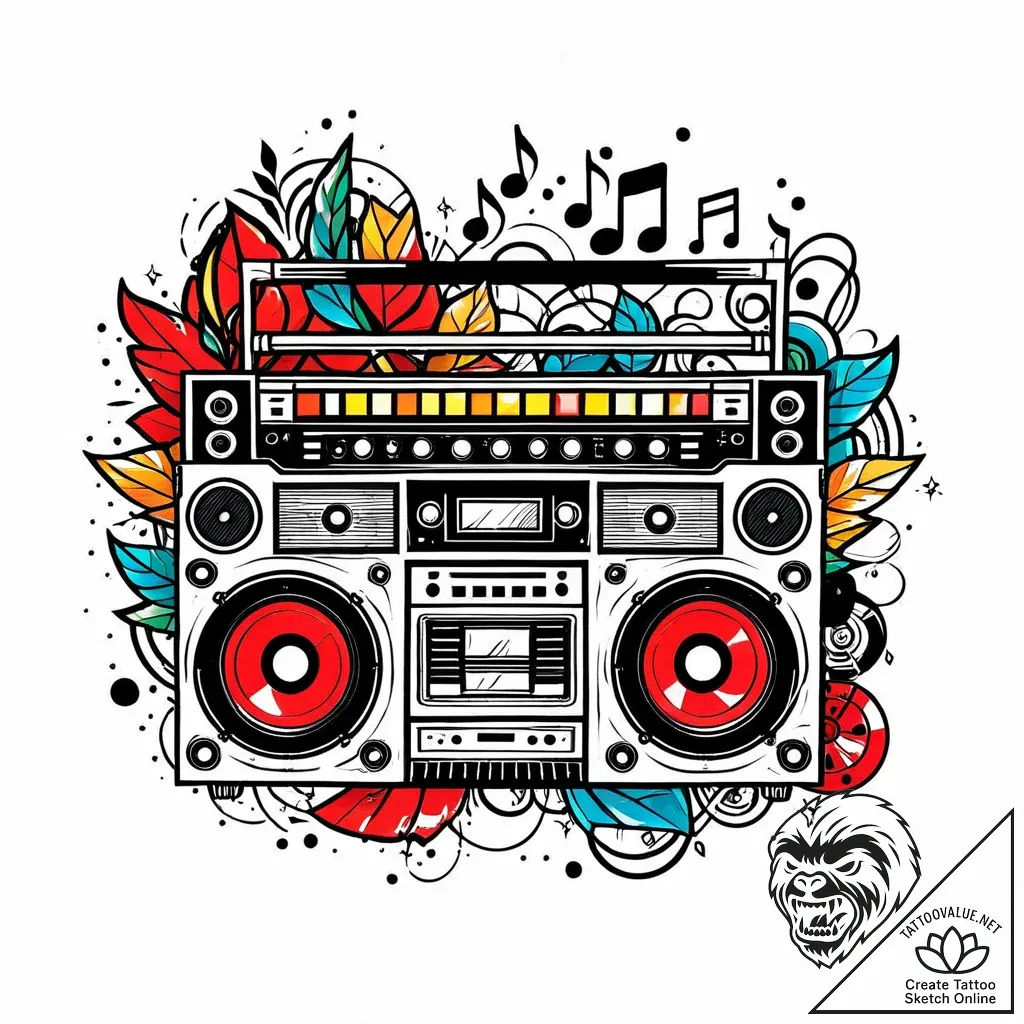 A classic boombox with music notes, retro,, t... - style Jaeger Mini - tattoo sketch (09.11.2025 18:49)